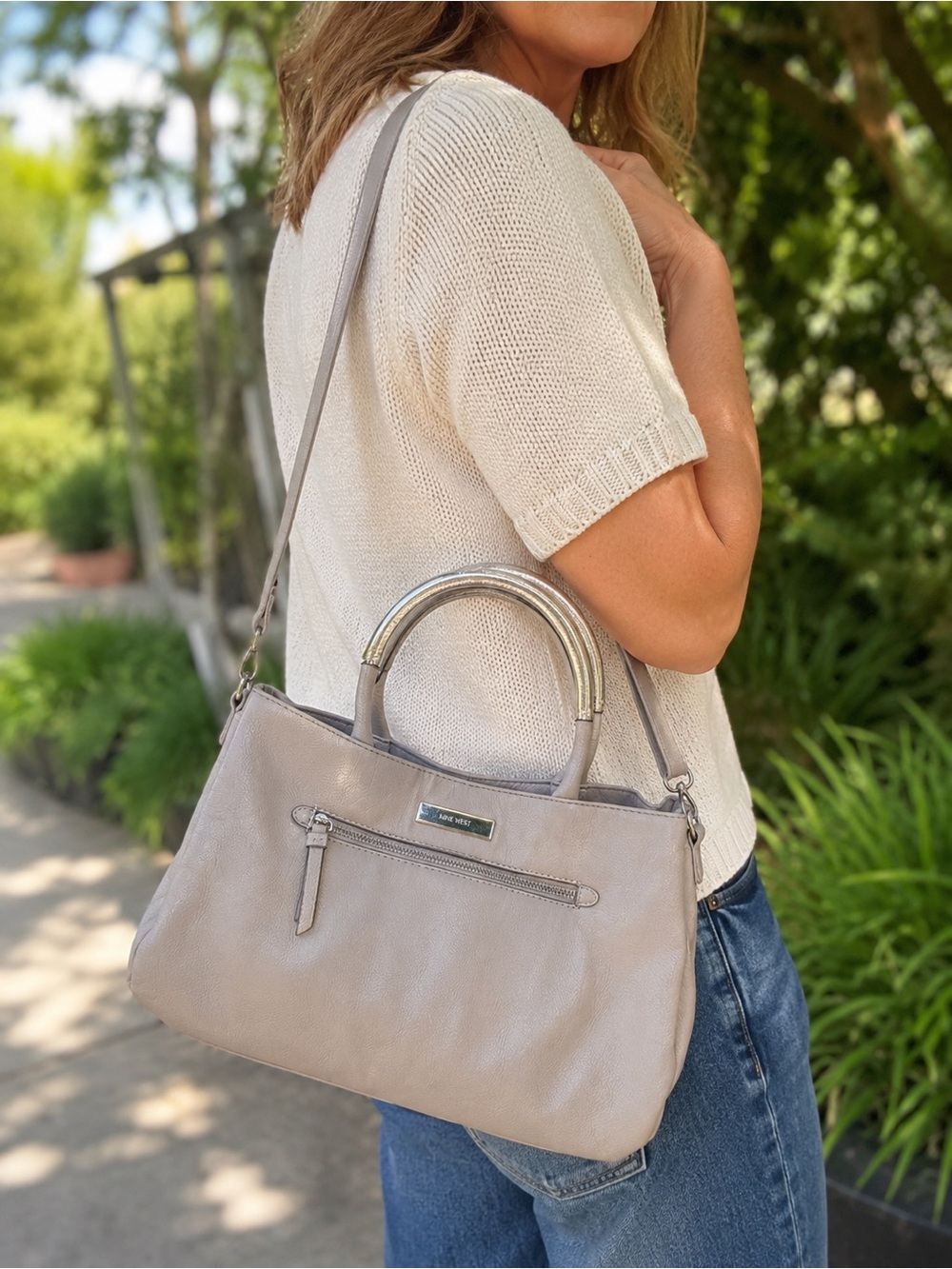 Nine West Light Taupe Satchel Crossbody Handbag